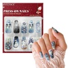 image:image24Pcs Long Press on Nail Halloween Coffin Fake Nails Black White Stripes Cute Ghost Design Glossy False Nails for Women Girls Stick on Nails with Glue on Acrylic Nail TipsColorful9