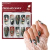 image:image24Pcs Long Press on Nail Halloween Coffin Fake Nails Black White Stripes Cute Ghost Design Glossy False Nails for Women Girls Stick on Nails with Glue on Acrylic Nail TipsColorful11
