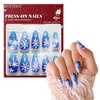 image:image24Pcs Long Press on Nail Halloween Coffin Fake Nails Black White Stripes Cute Ghost Design Glossy False Nails for Women Girls Stick on Nails with Glue on Acrylic Nail TipsColorful8