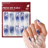 image:image24Pcs Long Press on Nail Halloween Coffin Fake Nails Black White Stripes Cute Ghost Design Glossy False Nails for Women Girls Stick on Nails with Glue on Acrylic Nail TipsColorful10