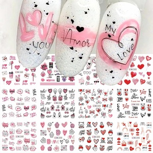image:image12 Sheet Valentines Day Nail Art Stickers  Water Transfer Decals With Love Heart and Red Lips Designs  Decorations for Women