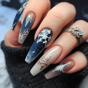 image:image24Pcs Long Press on Nail Halloween Coffin Fake Nails Black White Stripes Cute Ghost Design Glossy False Nails for Women Girls Stick on Nails with Glue on Acrylic Nail TipsColorful10