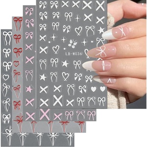 image:image4 Sheets Heart Bow Nail Art Stickers 3D SelfAdhesive Nail Decals White Red Pink Heart Bows Designs Nail Art Supplies Bows Nail Stickers for Women Nail Art Decorations