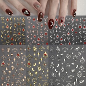 image:image6 Sheets Star Moon Nail Art Stickers 3D SelfAdhesive Nail Decals White Red Silvery Gold Love Heart Designs Nail Art Supplies Star Moon Nail Stickers for Women Nail Art Decorations