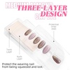 image:imageCat Eye Press On Nails Almond Medium French Tip Soft Nails Gold amp Pink Fake Nail Kit Includes 1 Mini File 2 Jelly Stickers Two Color Nails for Woman grey almond