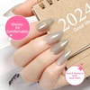 image:imageCat Eye Press On Nails Almond Medium French Tip Soft Nails Gold amp Pink Fake Nail Kit Includes 1 Mini File 2 Jelly Stickers Two Color Nails for Woman grey almond