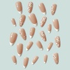 image:imageFrench Tip Press On Nails Medium Almond Fake Nails Nude False Nails With White Flower Designs Acrylic Nails Press Ons Full Cover Stick On Nails Glossy Glue On Nails For Women