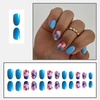 image:imageShort Press On Nails Oval Fake Nails Full Cover False Nails With Blue Flower Designs Acrylic Nails Press Ons Reuseable Glue On Nails Artificial Glossy Stick On Nails For Women 24Pcs