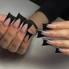 image:imageFrench Tip Press On Nails Long Fake Nails Square False Nails With Black Duckbill Designs Acrylic Nails Press Ons Reuseable Stick On Nails Full Cover Glue On Nails For Women 24Pcs