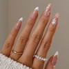 image:imageFrench Tip Press On Nails Medium Almond Fake Nails Nude False Nails With White Flower Designs Acrylic Nails Press Ons Full Cover Stick On Nails Glossy Glue On Nails For Women