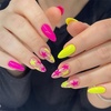 image:imageMedium Almond Press On Nails 24 Pcs amp 12 Sizes Pink amp Yellow Star Designs Glossy Finish Full Cover False Nails Stick On Nails For Women DIY Nail Art Wedding Party Prom