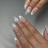 image:imageMedium Almond Press On Nails French Tip Fake Nails With Butterfly Rhinestone Designs Glossy False Nails Full Cover Stick On Nails Acrylic Nails Press Ons Medium Glue On Nails For Women