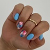 image:imageShort Press On Nails Oval Fake Nails Full Cover False Nails With Blue Flower Designs Acrylic Nails Press Ons Reuseable Glue On Nails Artificial Glossy Stick On Nails For Women 24Pcs