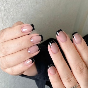 image:image24Pcs Short Square French Tip Press on Fake Nails in White Pink Nude  Full Cover Acrylic Nail Tips for Women and Girlsstyle1