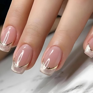 image:image24Pcs Short Square French Tip Press on Fake Nails in White Pink Nude  Full Cover Acrylic Nail Tips for Women and Girlsstyle2