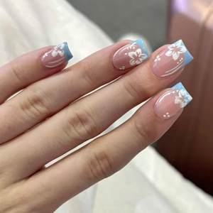 image:image24Pcs Short Square French Tip Press on Fake Nails in White Pink Nude  Full Cover Acrylic Nail Tips for Women and Girlsstyle3