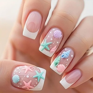 image:image24Pcs Short Square French Tip Press on Fake Nails in White Pink Nude  Full Cover Acrylic Nail Tips for Women and Girlsstyle8