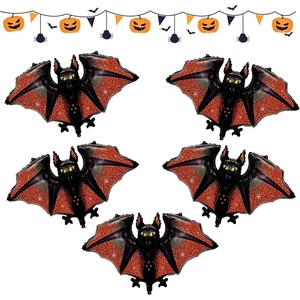 image:image5 Pcs Happy Halloween Bats Balloons Cute Black Bats Punch Inflatable Decorations Halloween Day of Death Foil Mylar Balloons Wall Ornaments for Rave Party Birthday DecorationsGlitter Bats