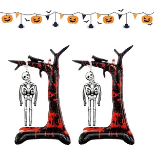 image:image5 Pcs Happy Halloween Bats Balloons Cute Black Bats Punch Inflatable Decorations Halloween Day of Death Foil Mylar Balloons Wall Ornaments for Rave Party Birthday DecorationsBloody Skull