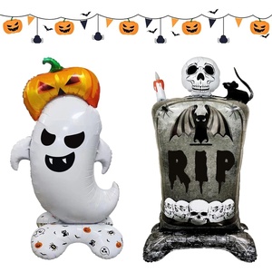image:image5 Pcs Happy Halloween Bats Balloons Cute Black Bats Punch Inflatable Decorations Halloween Day of Death Foil Mylar Balloons Wall Ornaments for Rave Party Birthday DecorationsGhost  Skeleton