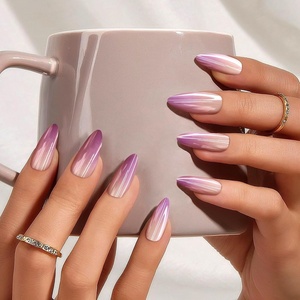 image:imageAlmond Press On Nail Medium Nail Kit Colorful Gradient Artificial Fake Nail Stickers Acrylic Nails for Women Girls 24PCS Purple halo dyeing