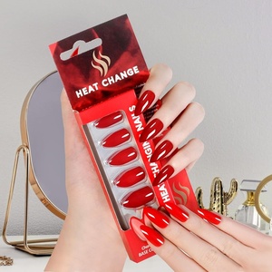 image:imageAlmond Press On Nails with Color change when exposed to light design Medium Reusable False Nails Colour Changing Fake Nail with Glue J Almond