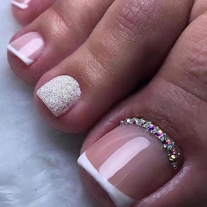 image:imageFrench Tip Press On Toenails Short Fake Toenails Square False Toenails With Rhinestone Designs Full Cover Glue On Toenails Acrylic Toenails Press Ons Glitter Stick On Toenails For Women