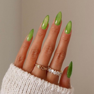 image:imageMedium Press On Nails Almond Fake Nails With Green Cat Eyes Designs Acrylic Nails Press Ons Full Cover False Nails Reuseable Glue On Nails Glossy Stick On Nails For Women 24Pcs