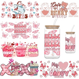 image:imageUV DTF Cup Wrap Transfer for Glass6 Sheets Heart Rub On Transfers for Crafting UV DTF Transfer Waterproof Sticker for 16oz Glass Cups Furniture Wood DIY Crafts