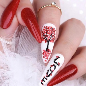 image:imageValentines Day Press On Nails Long Almond Fake Nails Heart With Letter Designs Acrylic Nails Press Ons Full Cover Stick On Nails Glossy False Nails Long Glue On Nails For Women 24Pcs