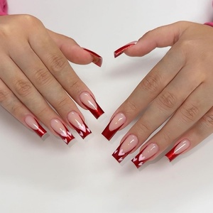 image:imageValentines Day Press On Nails Medium Square Fake Nails French Tip False Nails With Heart Designs Acrylic Nails Press Ons Full Cover Stick On Nails Glossy Glue On Nails For Women