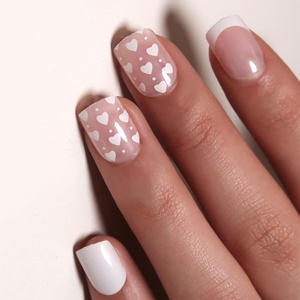 image:imageValentines Day Press On Nails Short Square Fake Nails French Tip False Nails With White Heart Designs Stick On Nails Glossy Glue On Nails Full Cover Acrylic Nails Press Ons For Women